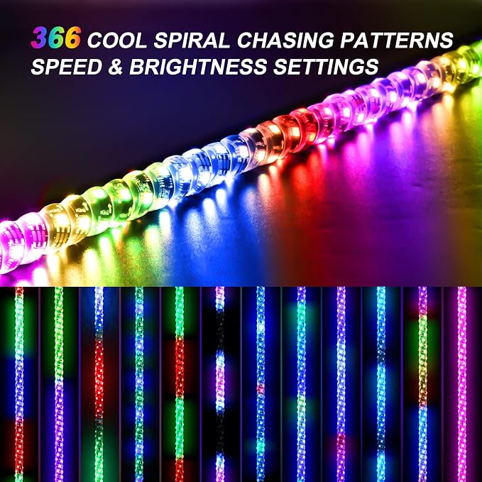 Ehaho 1 Pack 5FT Whip Lights, LED Whip Light with App & Remote Control, Spiral RGB Chasing Lighted Whips with Rocker Switch, Music Whip Light for UTV ATV Polaris RZR Can-Am SXS Truck