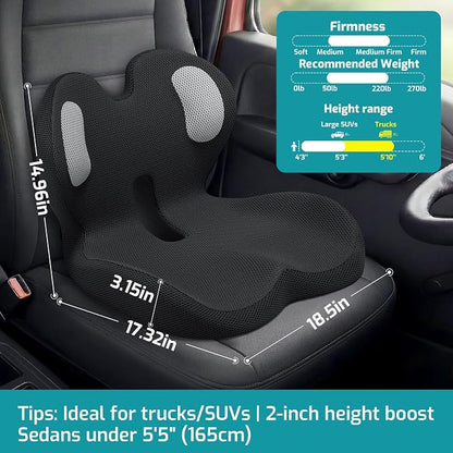 Trucker Seat Cushion, Car Seat Cushions with Lumbar Support Pillow, Ergonomic L-Shaped Orthopedic Memory Foam Pad for Long Driving Back Pain Sciatica Relief, Drivers Office Workers (Black+Mesh Cloth)