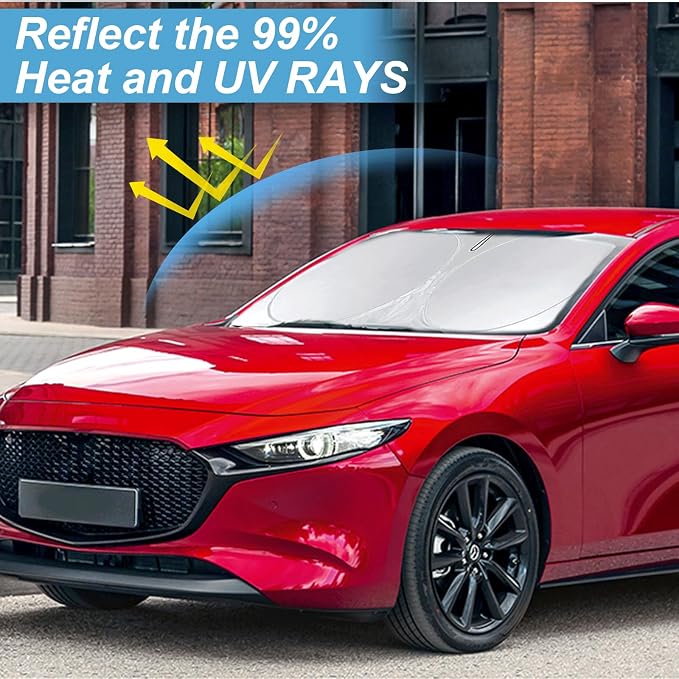 Custom Fit Mazda 3 Windshield Sunshade for Mazda 3 Accessories 2019-2024 2025 2026 Hatchback/Sedan Accessories Front Window Shades Cover for Windshield Sun Visor Protector Keep Car Cooler