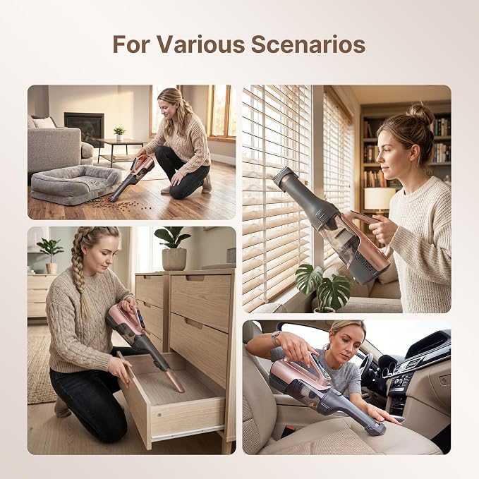 Shop-Vac S2 12V Handheld Vacuum Cordless, Rotatable Nozzle, Dual-Speed Powerful Portable Car Vacuum Rechargeable, Wall-Mounted Lightweight Hand Vacuum for Home & Car, LED, HEPA Filter, Champagne Gold