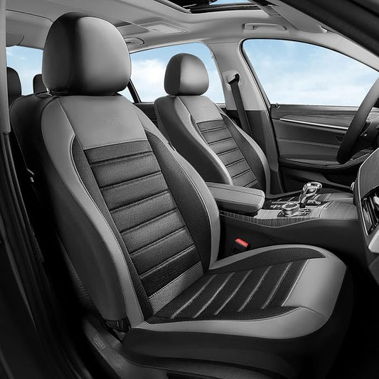 Coverado Car Seat Covers Full Set, Luxury Leather Car Seat Protector, Automotive Front and Rear Mesh Seat Covers, Full Set 5 Seats, Black Gray Seat Cushion for SUV Sedan Truck