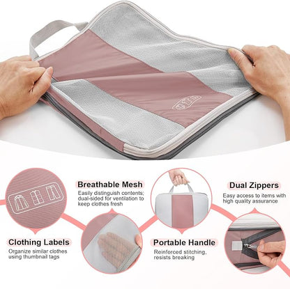 OlarHike 10-Pack Compression Packing Cubes for Travel Essentials,Compressible Expandable Packing Cubes for Suitcase,Luggage Garment Bags for Travel,Handy Helper for Organizing Clothes(Light Coral)