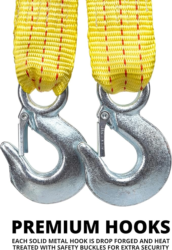 NEIKO 51005A Heavy-Duty Tow Strap with Hooks 2 Pack, 2 Inches by 20 Feet, Woven Polyester Webbing, and 10,000-Pound Capacity, HD Truck Recovery Strap and ATV Tow Strap, Tow Rope for Vehicles