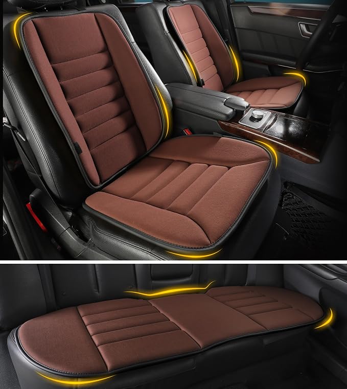 kingphenix 5-Piece Memory Foam Car Seat Cushion Set with Full Back Support Pillow, Comfort for Long Drives & Road Trips, Universal Automotive Comfort for Most Car, Van, Truck, SUV, Brown