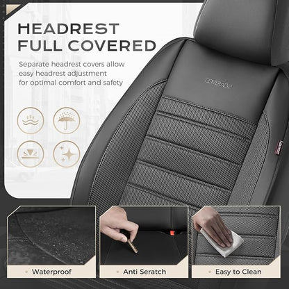 Coverado Car Seat Covers Front Seats Luxury Leather Automotive Mesh 2 Pack Airbag-Compatible Universal Fit Seat Protector Seat Cushion for SUV Sedan Truck Black