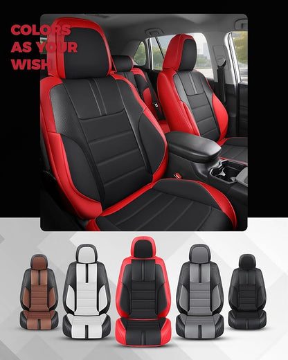 FREESOO Universal Full Seat Covers, Waterproof Faux Leather Automotive Seat Covers with Carbon Fiber Texture Seat Belt Pads, Anti-Slip Airbag Compatible Car Seat Covers for Cars SUVs Trucks