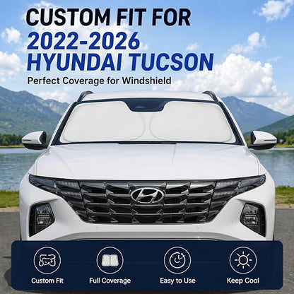 Windshield Sun Shade for Hyundai Tucson Accessories 2022-2024 2025 2026- Windshield Sunshade Cover Front Window Shade Custom Fit Tucson Sun Visor Protector Foldable Blocks UV Rays