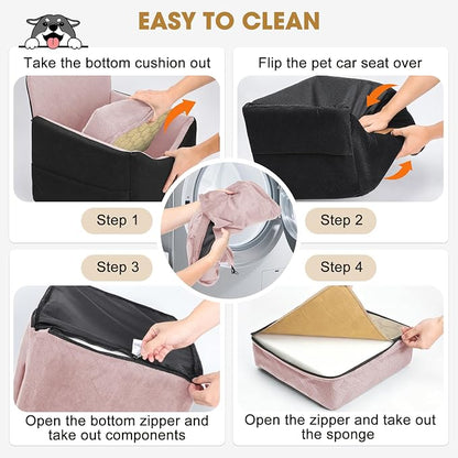 JOEJOY Dog Car Seats for Small Medium Dogs Under 35lbs, Dog Booster Seat with Detachable Washable Cover and Cushion, Memory Foam Pet Car Seat with Safety Belt and Storage Pockets (BP)
