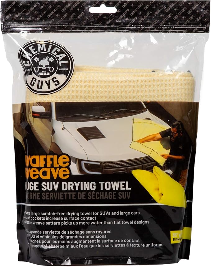 Chemical Guys MIC702 Waffle Weave SUV Microfiber Drying Towel, Great for Cars, Trucks, SUVs, Large Vehicles, Yellow (35"x26")