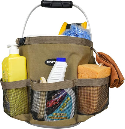 MELOTOUGH Car Wash Bucket Tool Organizer for Garden Tools Fit 3.5 to 5 Gallon Bucket (Khaki)