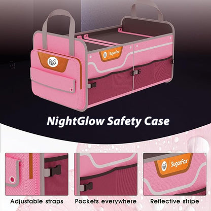 SugarFox Car Trunk Organizer for SUV, 70L Heavy Duty Waterproof Trunk Organizer, Foldable Vehicle Organizer with Anti-Slip Base, 24”x13.8”x11.8”, Pink-M003