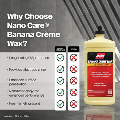 Malco Nano Care Banana Creme Wax - Deep Gloss Shine and Long-Lasting UV Protection/For Automotive, Marine and Industrial Finishes / 32 oz. (197732)
