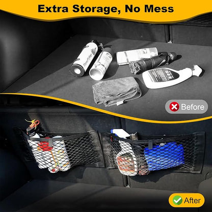 PIFOOG 4Pcs Universal Car Storage Net Pockets Stretchable Automotive Mesh Pouch Nets Bag Organizer Stickers Netting for Auto SUV Trunk Back Seat RV Camper