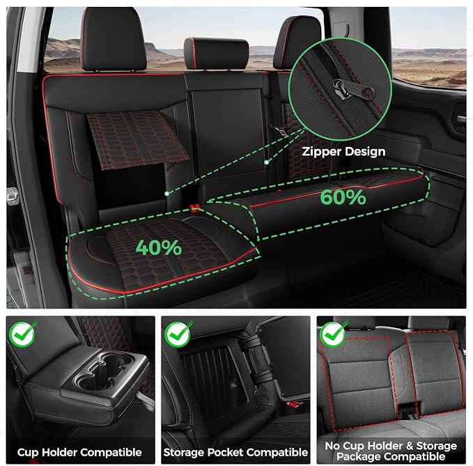 Custom Leather Seat Covers for Silverado/Sierra 1500 2019-2026, 2500HD 3500HD 2020-2026 Crew Cab Full Set with Jump Seat Cover (Armrest Storage Version Only), Truck Accessories