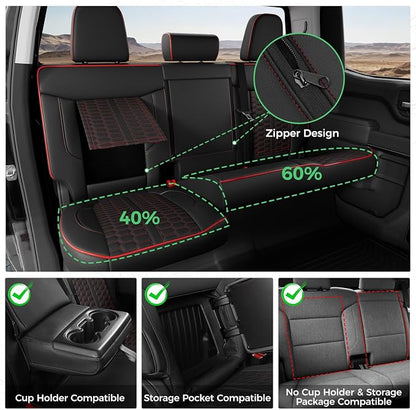 Custom Leather Seat Covers for Silverado/Sierra 1500 2019-2026, 2500HD 3500HD 2020-2026 Crew Cab Full Set with Jump Seat Cover (Armrest Storage Version Only), Truck Accessories