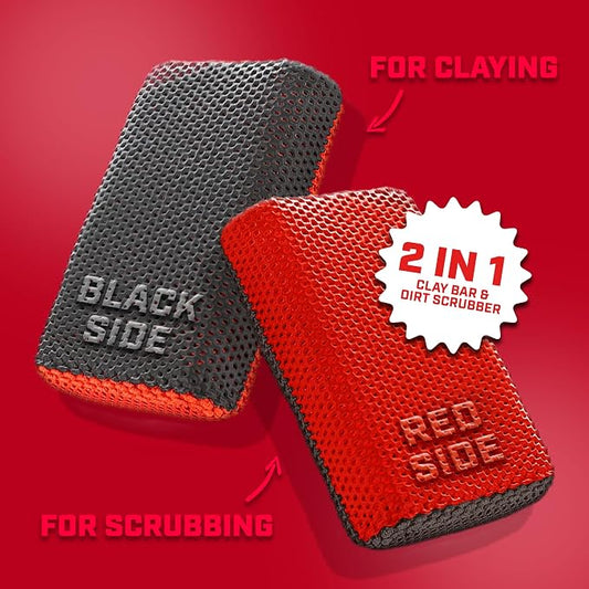 The Rag Company P & S Professional Detail Products - Reset Clay Scrubber - Easily Cleans Painted Surfaces, Debris, and Road Grime Quickly and Efficiently Red/Black - 2-Pack