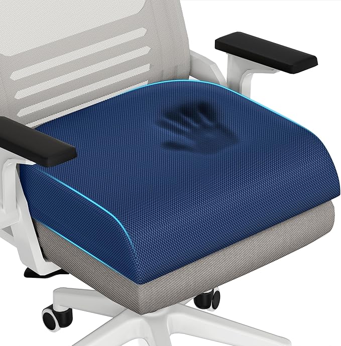 TranquilRelax 2XL Seat Cushion, Memory Foam Cushion for Long Sitting Hours on Office Chair, Car Seat, Non-Slip Chair Pad for Sciatica, Coccyx, Tailbone Pain Relief & Post-Surgery Recovery (Blue)