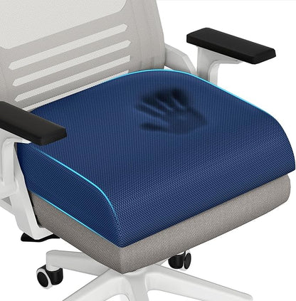 TranquilRelax 2XL Seat Cushion, Memory Foam Cushion for Long Sitting Hours on Office Chair, Car Seat, Non-Slip Chair Pad for Sciatica, Coccyx, Tailbone Pain Relief & Post-Surgery Recovery (Blue)