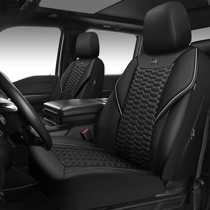 CAR PASS 3D Foam Mesh Leather Car Seat Covers Front Seats, Air Cool Mesh Front Seat Covers for Car, Universal Fit for SUV Truck Sedan Automotive, Armrest Airbag Compatible, Black and Gray