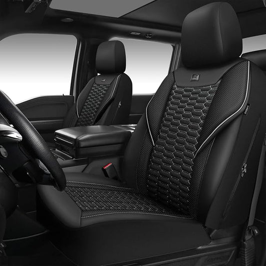 CAR PASS 3D Foam Mesh Leather Car Seat Covers Front Seats, Air Cool Mesh Front Seat Covers for Car, Universal Fit for SUV Truck Sedan Automotive, Armrest Airbag Compatible, Black and Gray