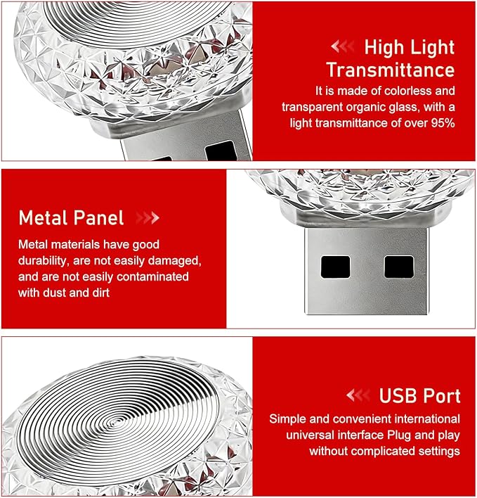 1 PCS Mini USB LED Car Interior Light, Plug & Play Compact Atmosphere Lamp, Personalized Automotive Interior Ambient Light Decor, Universal for Most Cars (Red)