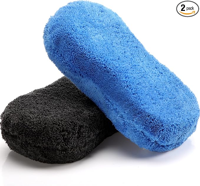 Tanlade 2 Pcs Large Car Wash Sponge for Cleaning, The Microfiber Sponges for Car Washing Supplies, Trucks and Motorcycles (Blue,Gray)