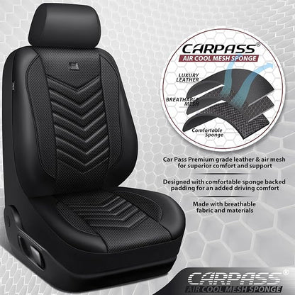 CAR PASS 3D Foam Mesh Leather Seat Covers Front Seats, Breathable Two Front Seat Cover for Cars, Comfortable Universal Fit for SUV Truck Sedan Automotive Anti-Slip Airbag Compatible, All Black