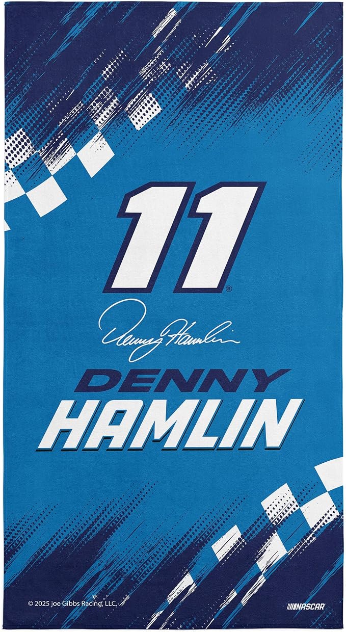 Northwest NASCAR Denny Hamlin Simple Speed Beach Towel, Cotton Blend Lightweight Bath, Pool Swim Travel Fan Gear, 30 x 60 Inch