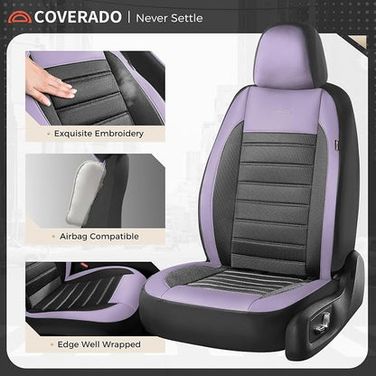 Coverado Car Seat Covers Front Seats, Luxury Leather Car Seat Covers, Automotive Front Mesh Seat Covers, Purple&Black Seat Covers for SUV Sedan Truck