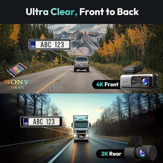 BOTSLAB 4K+2K Dual Dash Cam Front and Rear, Dashcam with Voice Control, STARVIS, ADAS Driver Alerts, Starry Night Vision, 24/7 Parking Monitor, 5.8GHz WiFi & GPS, Free 64GB Card, Loop Recording