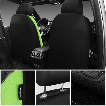 CAR PASS Leather Car Seat Covers Front Seats only, with Air Mesh Front Seat Covers Breathable, Cool Automotive Seat Covers 2 Pack, Universal Fit Most Cars,SUV,Truck,Van Airbag Compatible(Black Green)
