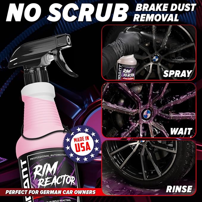 Rim Reactor Wheel Cleaner – Premium Formula Quickly Removes Brake Dust, Grime & Dirt - Tire Cleaner Spray Safe for Alloy, Aluminium, Chrome and Black Wheels - pH Neutral Rim Care – 16 fl. oz. (2-pack)