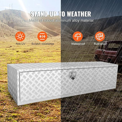 VEVOR Underbody Truck Box, 60"×24"×24" Pickup Storage Box, Heavy Duty Aluminum Diamond Plate Tool Box with Lock and Keys, Waterproof Trailer Storage Box with T-Handle Latch for Truck, Van, Trailer