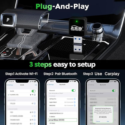 MMB Wireless Carplay Adapter for Apple iPhone, 2026 Upgrade Plug & Play, MINI-Ultra, Fastest for Converts OEM Wired to Wireless Car Play Only for Car Model 2016+ and iOS 10 USB & Type-C