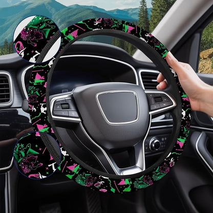 GENANY Good Witch Steering Wheel Cover, Non Slip Polyester Car Wheel Protector for Car SUV Truck, Universal 15 Inch