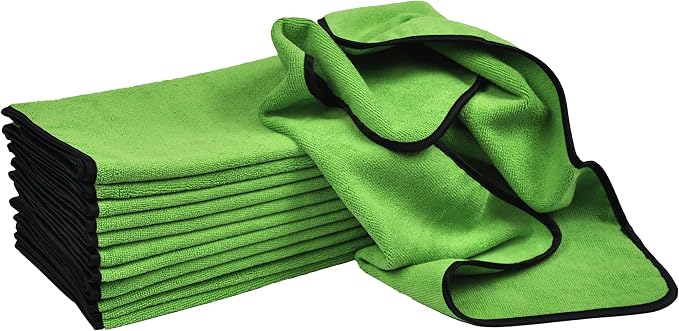 Detailer's Preference 390 GSM Premium Microfiber Towels, Ultra Soft, Lint-Free, Streak-Free, Highly Absorbent, Scratch-Free Cleaning & Drying Cloths for Auto, Home & Detailing, 16x24, 12-Pack, Green