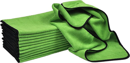Detailer's Preference 390 GSM Premium Microfiber Towels, Ultra Soft, Lint-Free, Streak-Free, Highly Absorbent, Scratch-Free Cleaning & Drying Cloths for Auto, Home & Detailing, 16x24, 12-Pack, Green