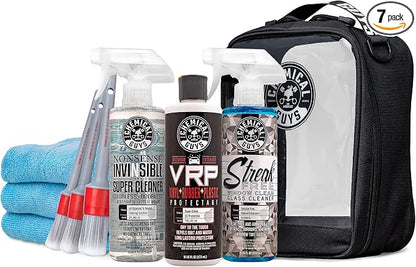 Chemical Guys All Surface Clean and Shine Kit with Storage Bag Interior Cleaner Glass Cleaner Dressing Microfiber Towels and Brushes Giftable Car Care Set