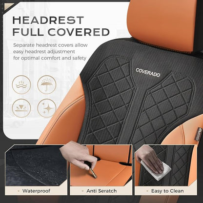 Coverado Seat Covers Front Seats, Leather Automotive Seat Covers 2-Pack, Mesh Breathable Auto Seat Protectors, Driver Seat Covers Universal Fit for SUV, Truck, Vans, Sedan