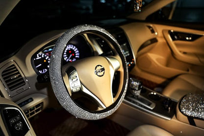 Bling Bling Women Steering Wheel Cover for car, 15 Inch Universal White Crystal Rhinestone Diamond Bling Accessories Anti-Slip Wheel Protector