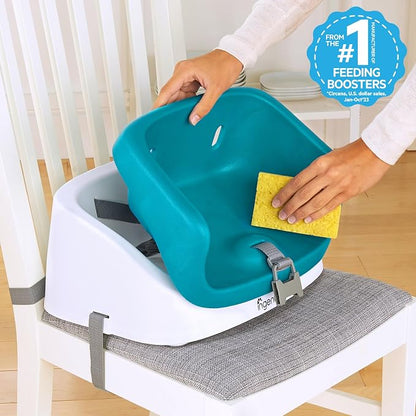 Ingenuity SmartClean Toddler Booster Seat for Dining Table with 3-Point Harness Straps, Peacock Blue