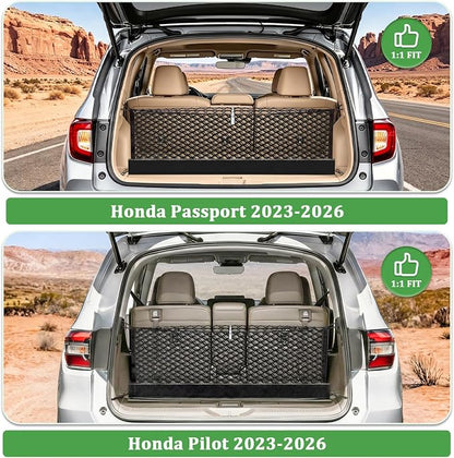 3Layer Cargo Net for Honda Pilot & Passport 2023-2026, Zipper Bag Trunk Net | Heavy Duty Oxford Cargo Organizer Storage Nets for SUV with Carabiners for Camping, Groceries,and All Weather Conditions