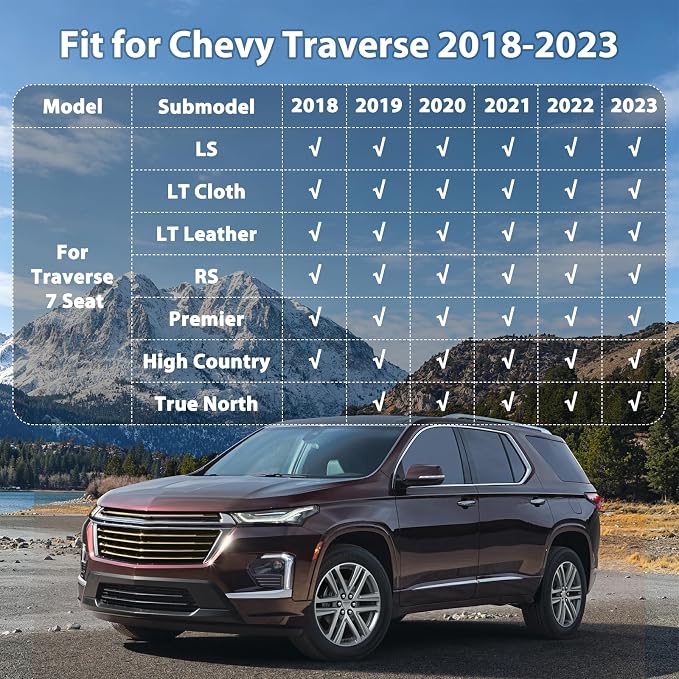 Floor Mats & Cargo Liner for 2018-2023 Chevy Traverse 7 Seater, All Weather TPE Floor Liners Custom Fit Traverse Heavy Duty Car Mats 1st & 2nd & 3rd Row & Trunk Mat Accessories Anti Slip Black