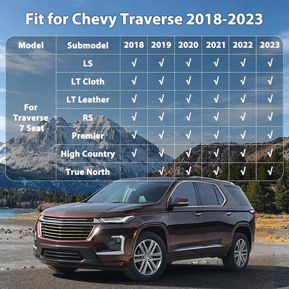 Floor Mats & Cargo Liner for 2018-2023 Chevy Traverse 7 Seater, All Weather TPE Floor Liners Custom Fit Traverse Heavy Duty Car Mats 1st & 2nd & 3rd Row & Trunk Mat Accessories Anti Slip Black