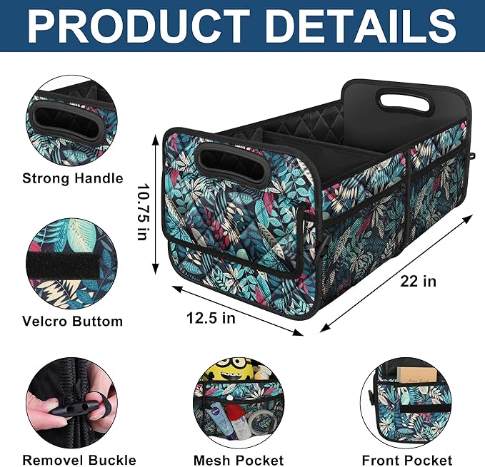 Deosk Car Trunk Organizer for SUV, Car Organizers and Storage with Reinforced Handles, Car Accessories for Women/Men 50L Waterproof Polyester Trunk Organizer(Medium, Leaves)