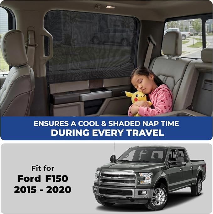 EcoNour Car Window Screen for Ford F-150 (2015–2020) 2 Pack | Breathable Mesh Camping Window Covers | 100% Protection from Bugs, Mosquito & UV | Baby Safe Privacy Blackout Net | Car Accessories