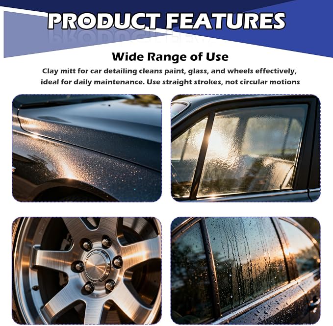 2PCS Car Clay Mitt Auto Detailing,Anti-Scratch Soft Clay Bar Mit for Car Surface Detailing,Reusable Clays Mitt for Cars Detailings as Clays Towel for Paint,Glass,Metal