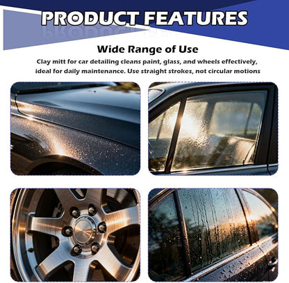 2PCS Car Clay Mitt Auto Detailing,Anti-Scratch Soft Clay Bar Mit for Car Surface Detailing,Reusable Clays Mitt for Cars Detailings as Clays Towel for Paint,Glass,Metal