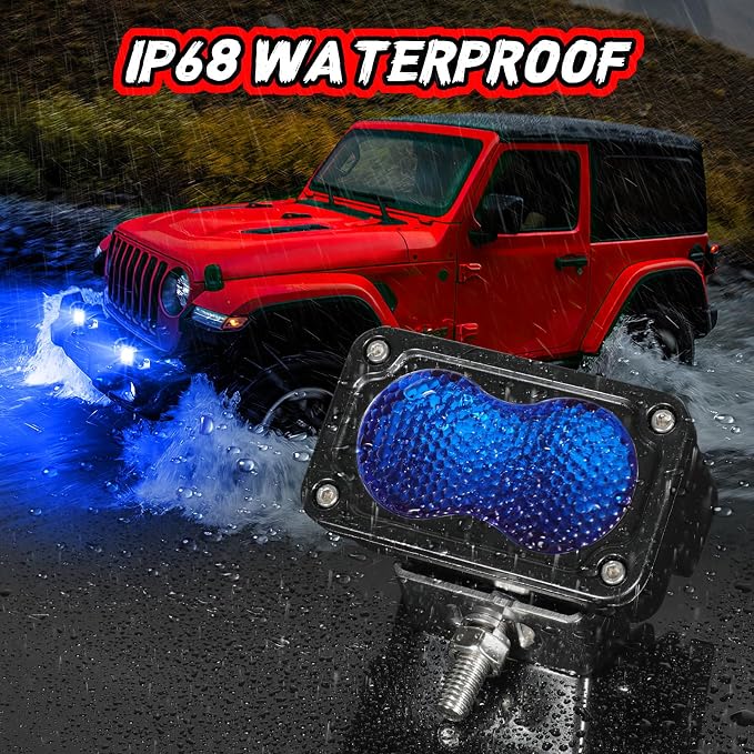 3 Inch LED Pod Lights Blue 2PCS Off Road Auxiliary Backup Cube Light Fog Driving Rear Light Bar Blue Hunting Fishing Emergency Safety Signal Work Lights for Truck RV UTV Pickup Boat