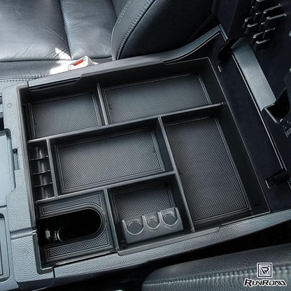 RUNROAD Center Console Organizer Full Cover Tray Compatible with Toyota Tundra 2014-2020 2021 Accessories, ABS Coin Holder Secondary Storage Box Insert Armrest Console Tray, Black